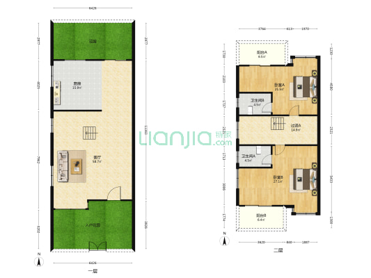 金桥花园牡丹苑 2室1厅2卫 253平方