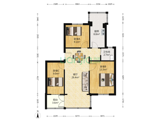 二耀庭小区 3室1厅1卫 84平方