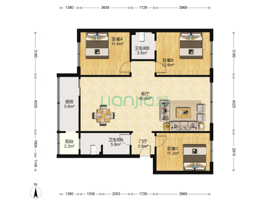 西湖路西一段5号 3室1厅2卫 122平方