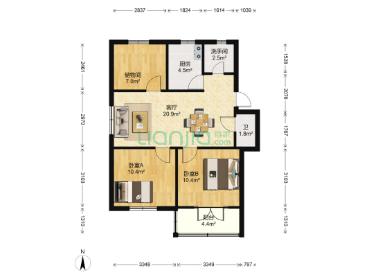 中信白云 2室1厅2卫 78平方