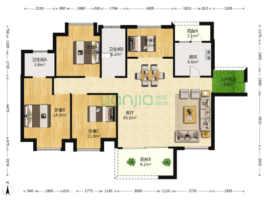 中洲湾上花园 4室1厅2卫 137平方