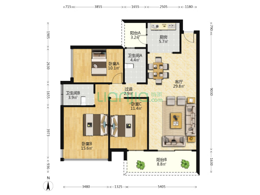 力高澜湖峯景 3室1厅2卫 113平方