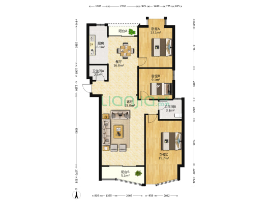 香溪美林花苑 3室2厅2卫 137平方
