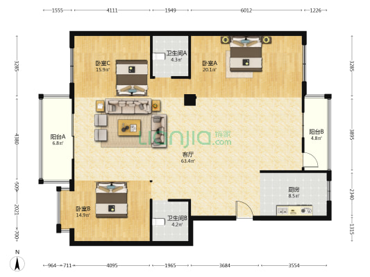 曹田大厦 3室1厅2卫 168平方