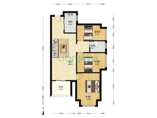 首创禧瑞阅府 3室1厅1卫 84平方