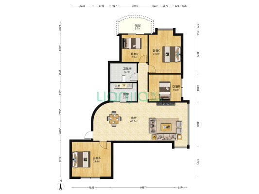 现代城 4室1厅1卫 120平方
