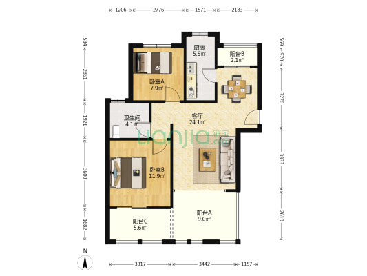 金苑 2室1厅1卫 91平方