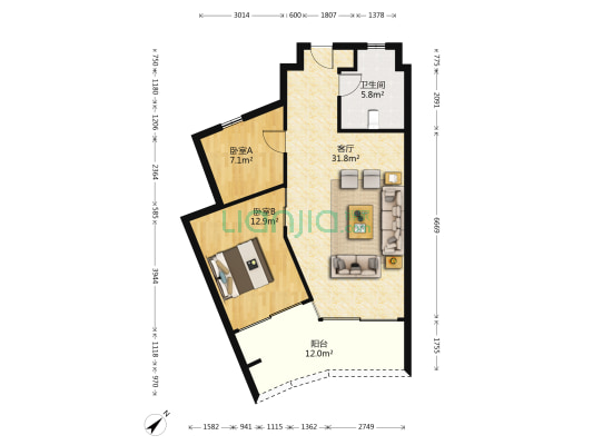 华润小径湾二期 2室1厅1卫 88平方
