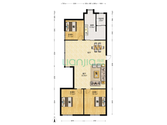 农商银行宿舍 3室1厅1卫 132平方