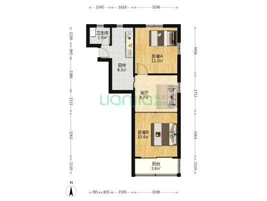 沽二小区 2室1厅1卫 54平方