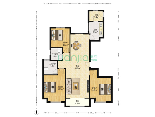 保利花园海棠园 3室1厅2卫 137平方