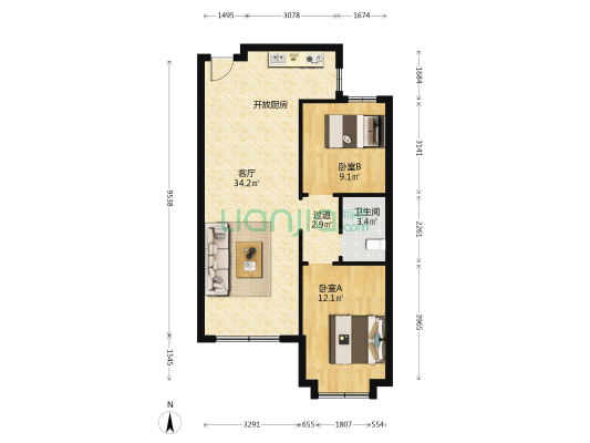 文定江山二期 2室1厅1卫 85平方
