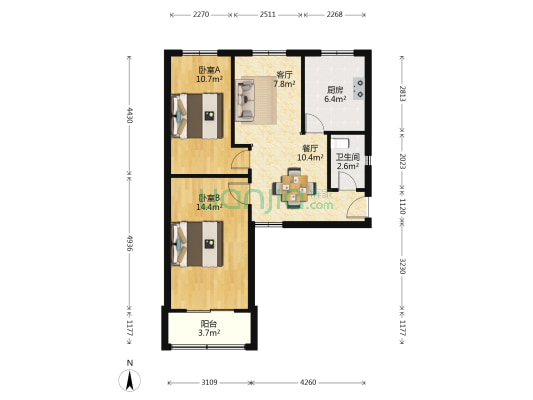 滨中南街 2室2厅1卫 67平方