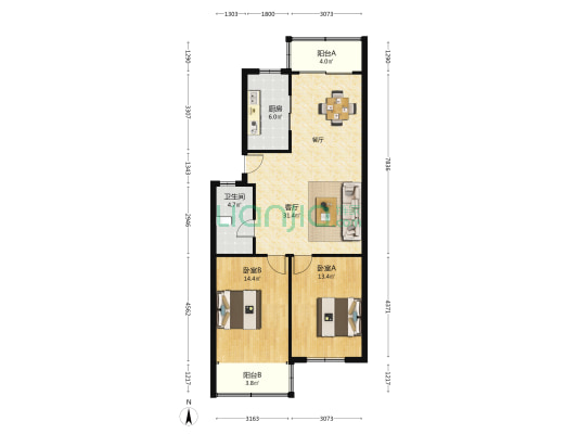 建设路39弄 2室1厅1卫 95平方