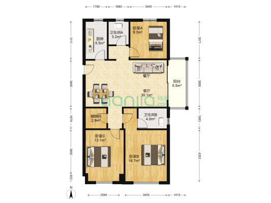 碧桂园凤凰城芷兰湾 3室1厅2卫 115平方