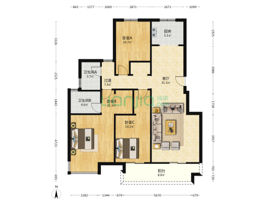 绿地花语城盈翠苑 3室1厅2卫 130平方