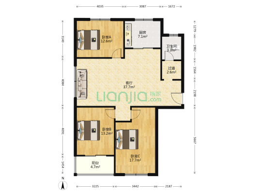 金海花园 3室1厅1卫 131平方