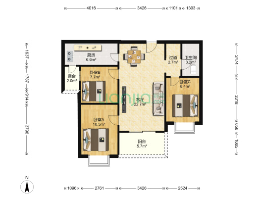 万科翡翠滨江 3室1厅1卫 89平方
