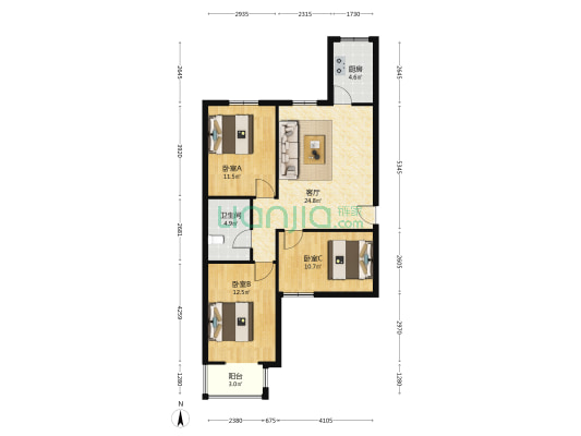 涿州码头温莎假日高层南北三居室精装修房本满五年-户型图