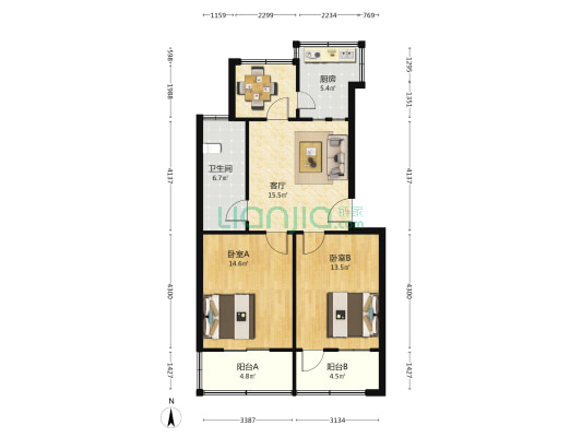 麻纺厂家属院 2室2厅1卫 70平方