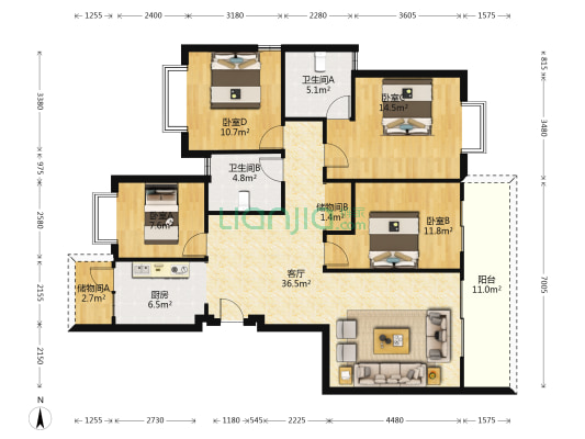 实力锦城C组团 4室1厅2卫 138平方