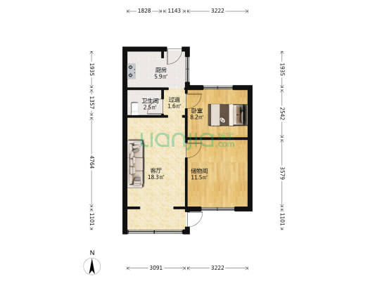 平福路6号附16号院 1室1厅1卫 52平方