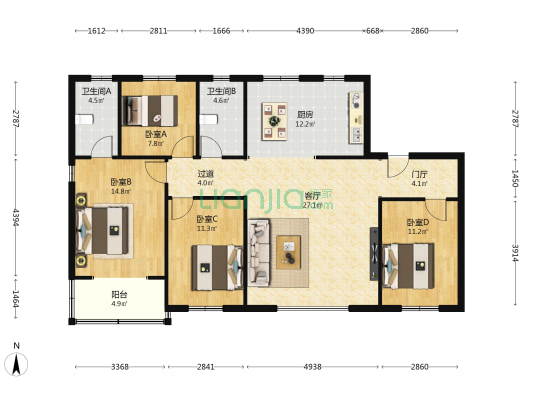 金晟丽水九樾 4室1厅2卫 143平方