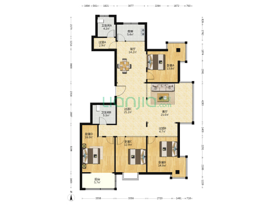 曙光大厦 4室2厅2卫 183平方