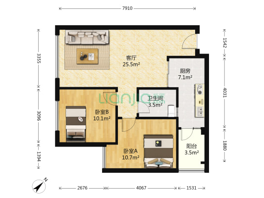 中加水岸 2室1厅1卫 75平方