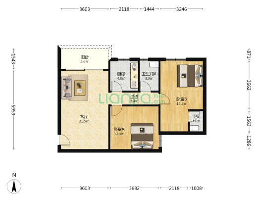 新桂楼 2室1厅2卫 88平方