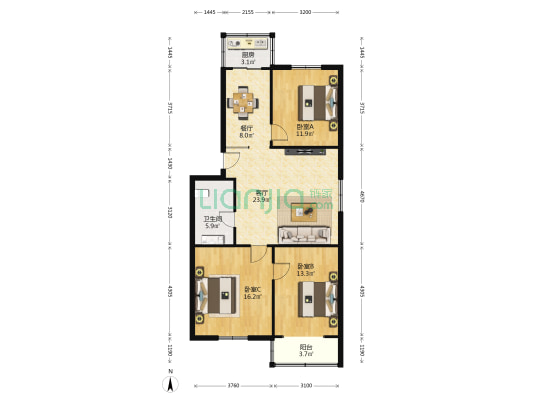育才路272号 3室2厅1卫 107平方