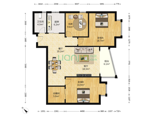 青山领域 3室2厅1卫 128平方