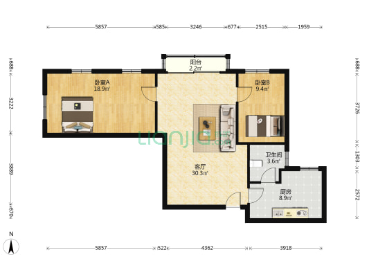 天宝大厦 2室1厅1卫 102平方