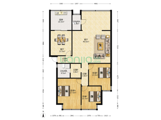 省产品检测中心宿舍 3室2厅2卫 132平方