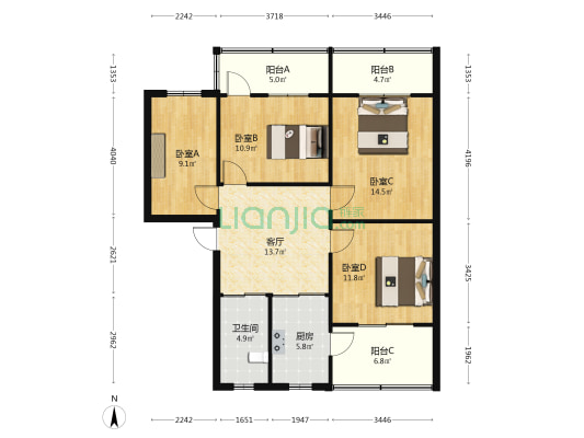 金箔路395号 4室1厅1卫 108平方