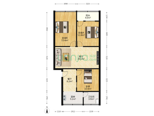 丰收菜园 3室2厅1卫 93平方