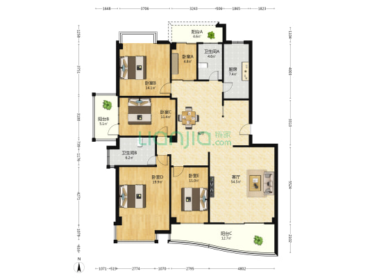 永升华庭 5室1厅2卫 176平方