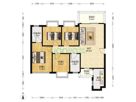万丰新新传说 4室1厅2卫 113平方
