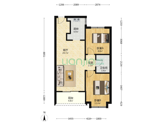 孔雀城汤林玉苑三区 2室1厅1卫 83平方