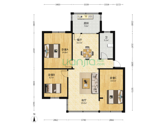 大观路106号 3室2厅1卫 82平方