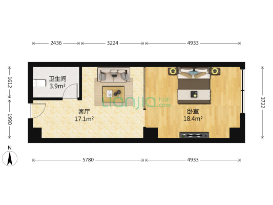 英协广场 1室1厅1卫 60平方