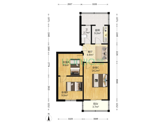 省盐业储运公司宿舍 3室1厅1卫 66平方