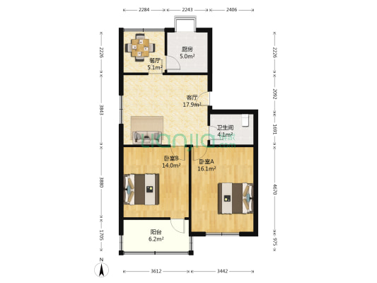 树藩大街487号 2室2厅1卫 83平方