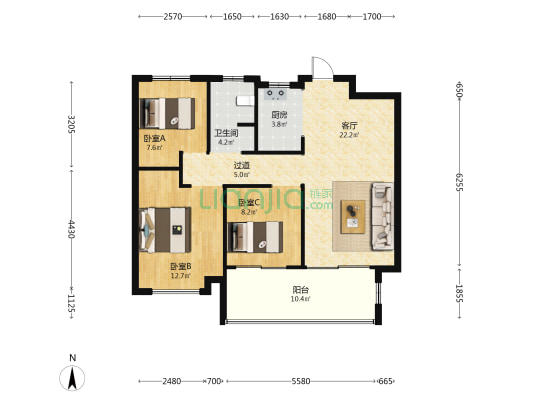  3室1厅1卫 100平方