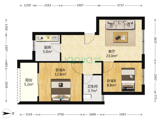 玉兰园 2室1厅1卫 69平方