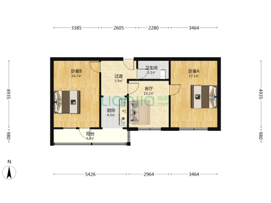 物价局宿舍 2室1厅1卫 75平方
