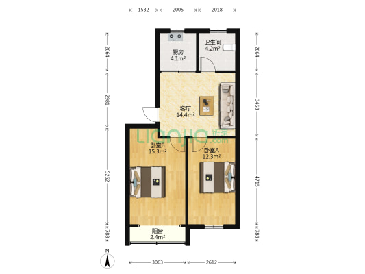 中山路 2室1厅1卫 64平方