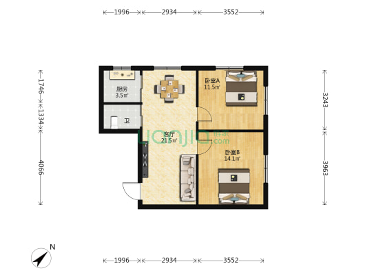 榜铭公寓 2室1厅1卫 72平方