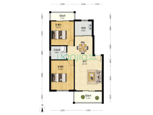 时代新居 2室1厅1卫 75平方