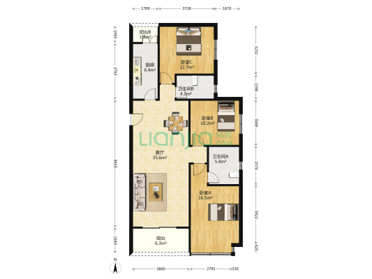 恒大山水城明苑二期 3室1厅2卫 127平方